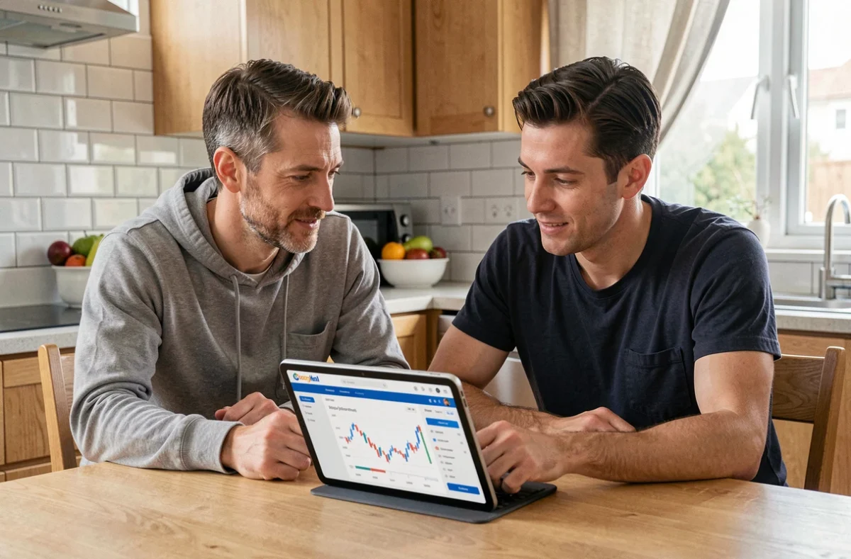 Couple gérant ensemble leurs finances avec une tablette affichant des services bancaires en ligne