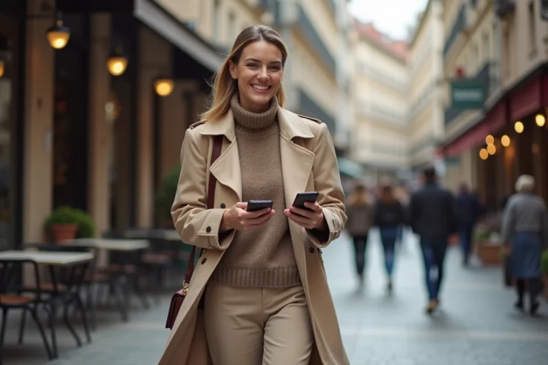 Femme élégante dans la rue de la ville moderne