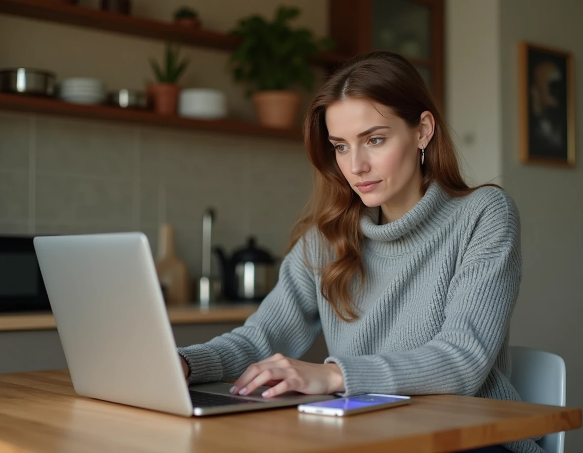 Femme vérifiant ses prélèvements PayPal sur son relevé bancaire depuis un ordinateur portable à la maison